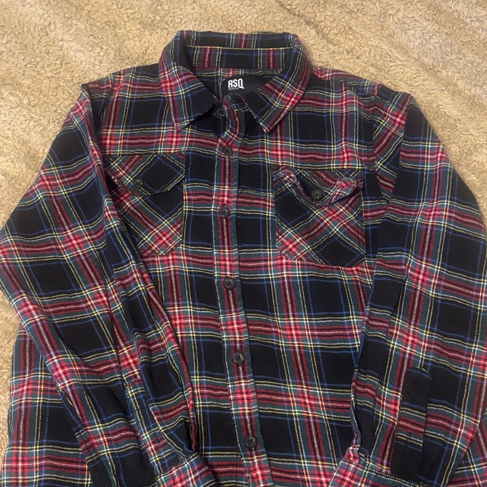 RSQ Black Plaid Kid's Flannel Shirt